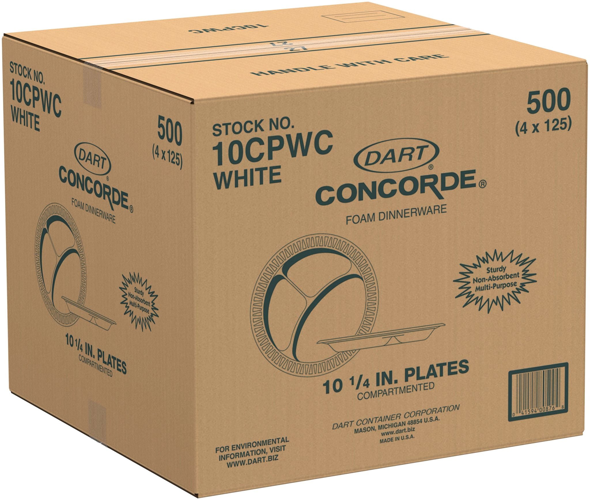 Dart 3 Compartment Foam Plate Case 10CPWC