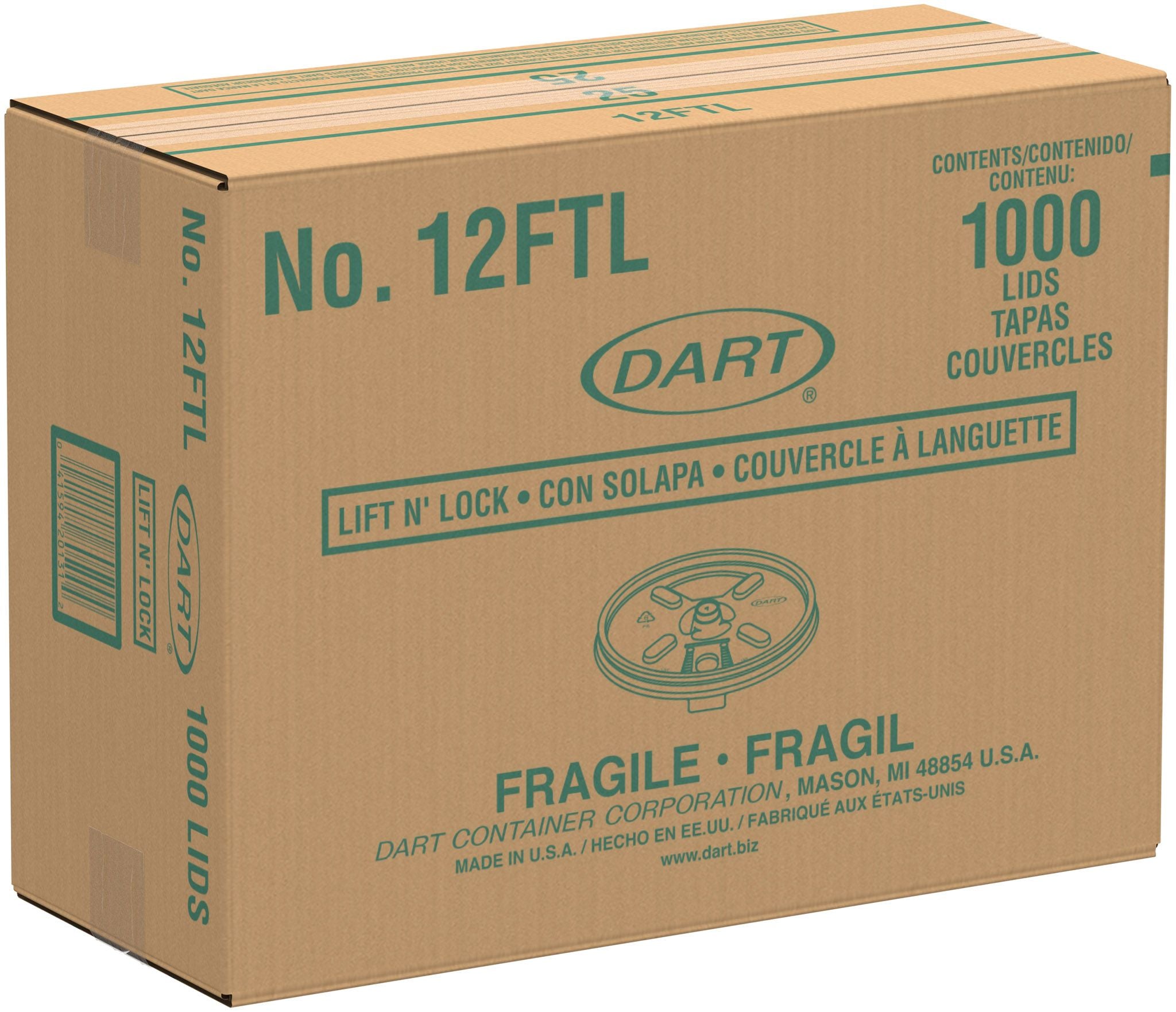 Dart 12FTL - 6-12oz HIPS Plastic Lift 'n' Lock Lid, White - Case of 1000