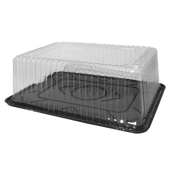 Cake Container, 1/4 Sheet Black Tray w/Clear 5"H Fluted Dome Lid - Case of 65