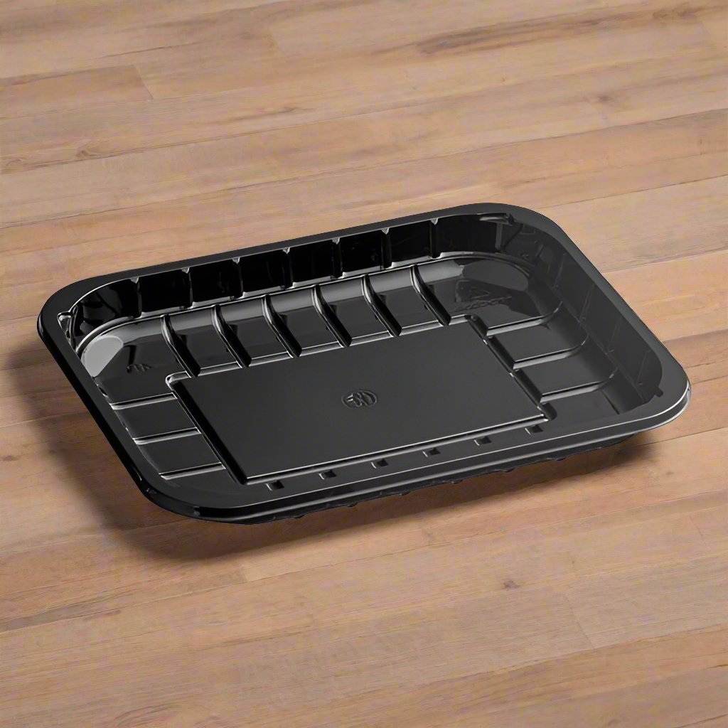 CKF 86515 - (#4P) 9 1/8" x 7" x 1 5/16" Black PET Plastic Meat Tray - Case of 480