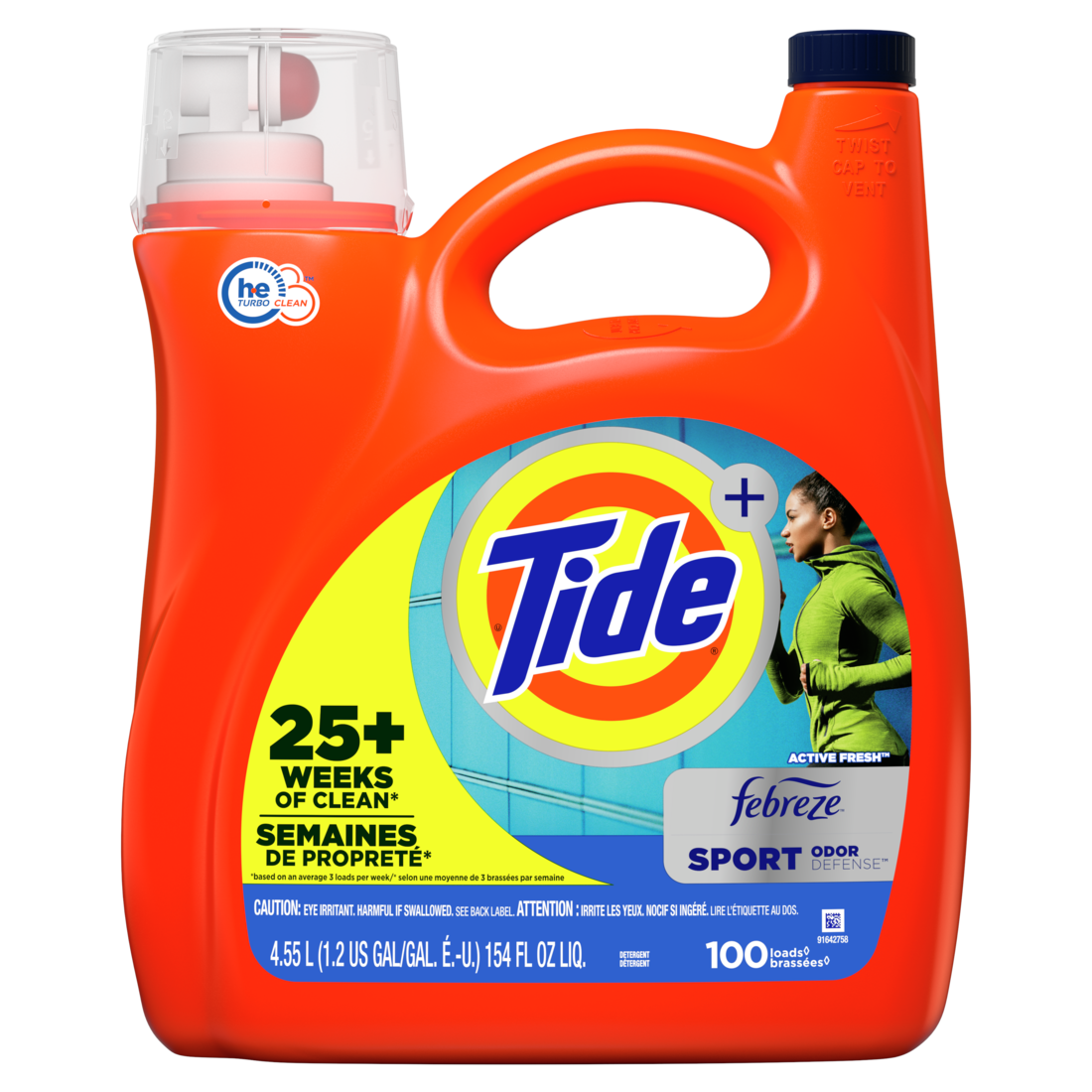 Tide - HE Compatible Liquid Laundry Detergent w/ Febreze 154oz, Sport Odor Defense - Case of 4