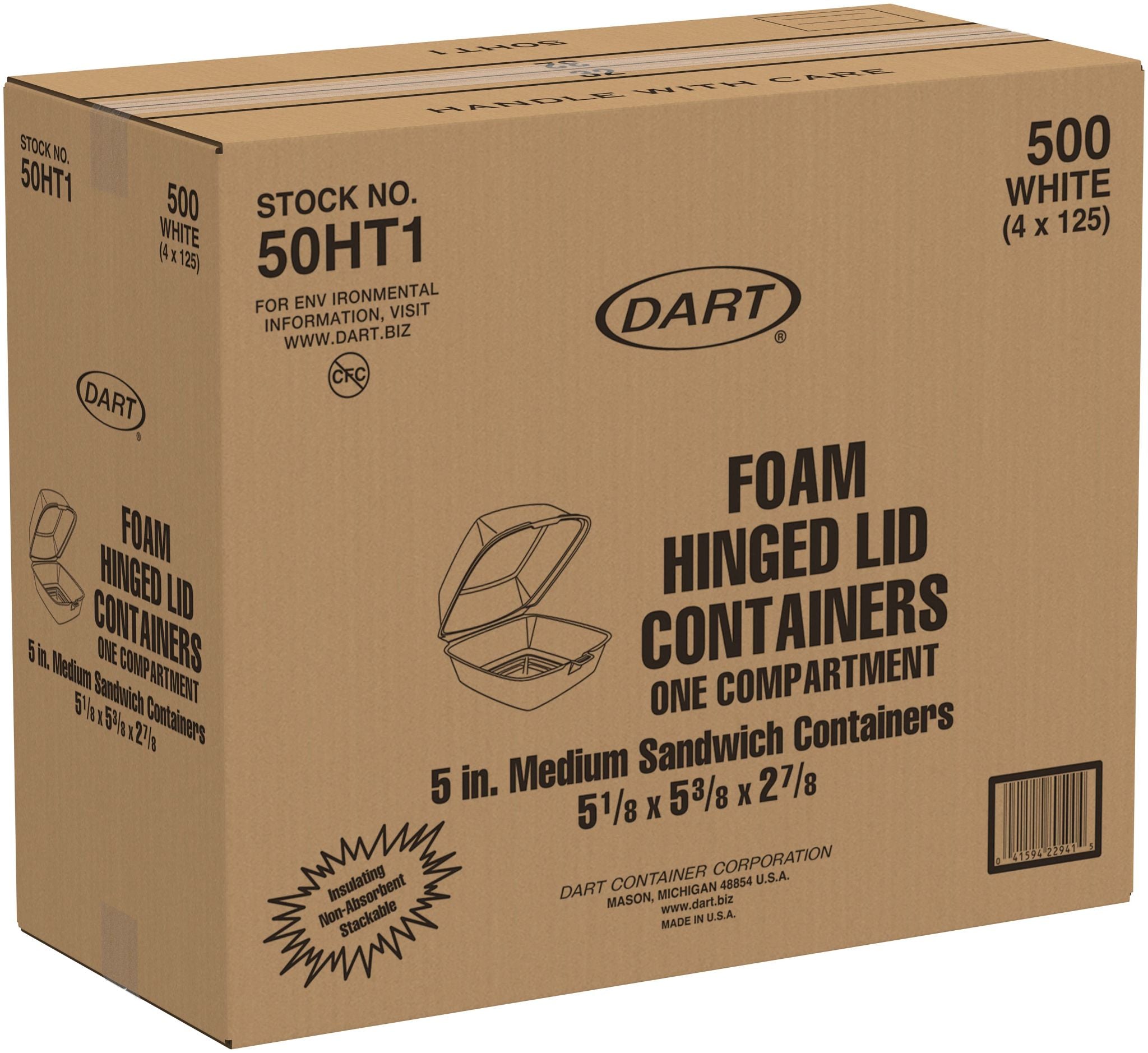 Dart 50HT1 - 5 in Medium XPS Foam Sandwich Container, White - Case of 500