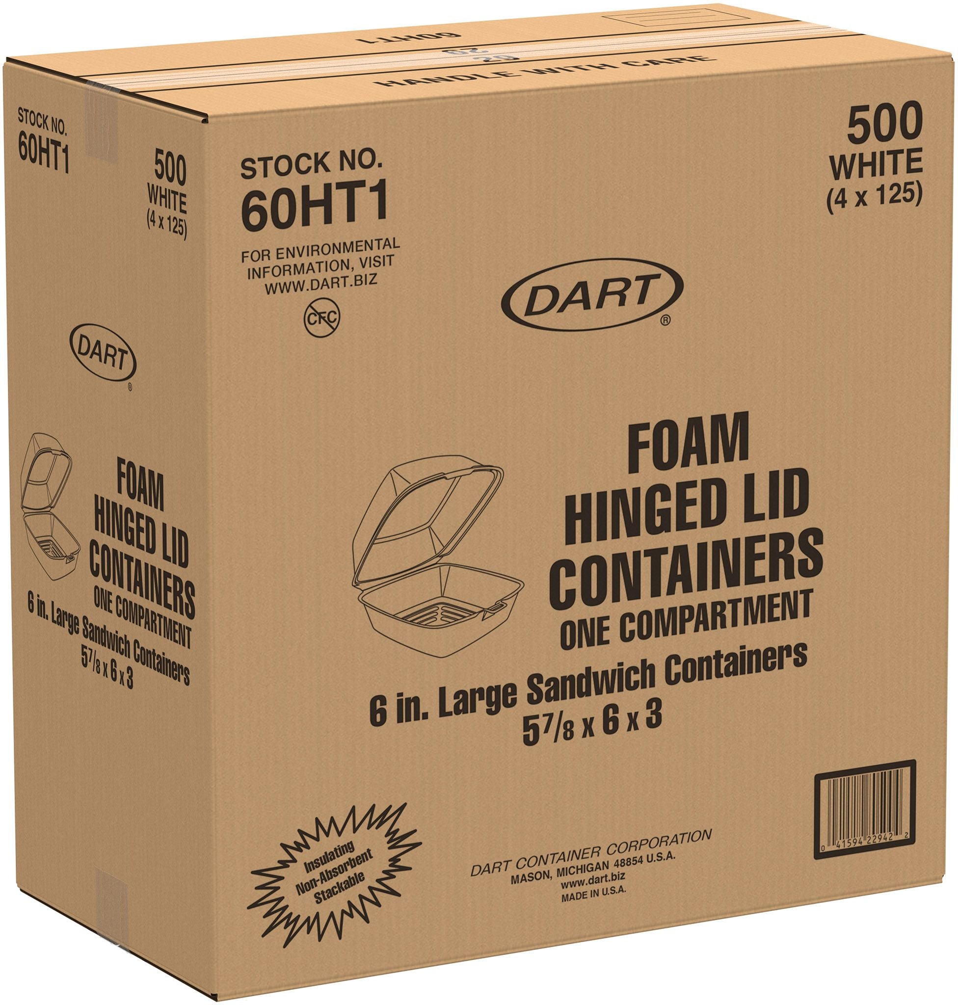 Dart 60HT1 - 6 in XPS Foam Sandwich Container, White - Case of 500