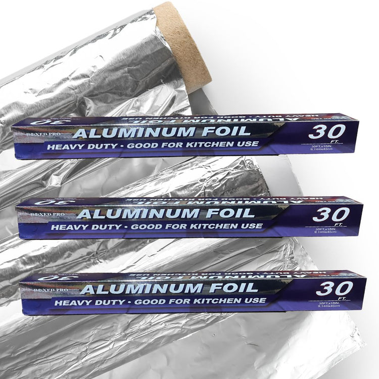 Boxed Pro Aluminum Foil 18'x30' (45 sq ft) Heavy Duty, Retail-Ready Packaging, 24 Rolls/Case for commercial kitchens, catering, and retail resale.