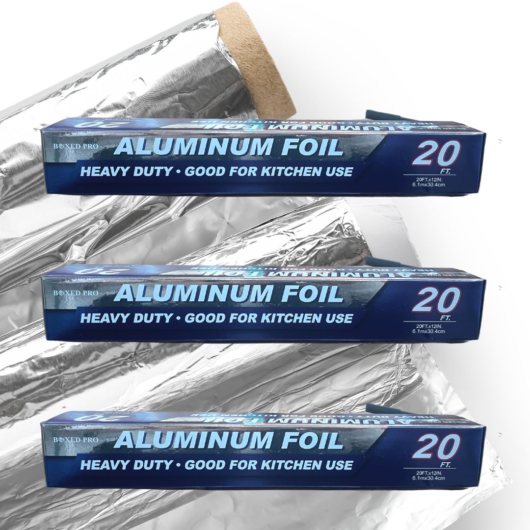 Boxed Pro Aluminum Foil 12'x20' Heavy Duty, 20 sq ft, Retail Pack, 35 Rolls/Case for commercial and retail use.
