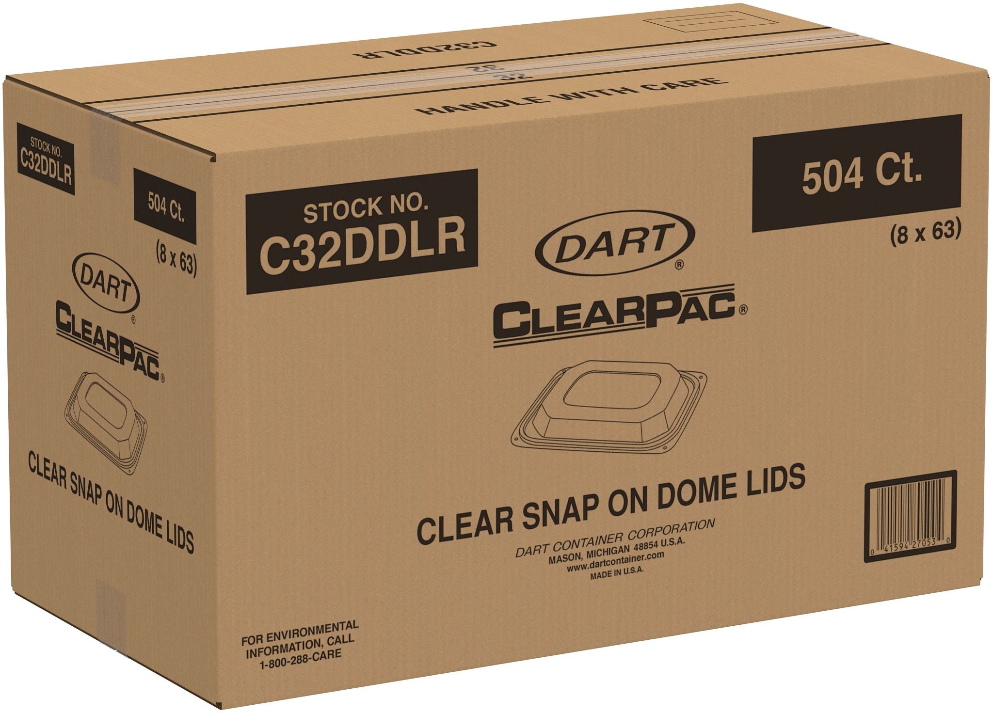 Dart C32DDLR - 24-32oz Medium OPS Plastic Dome Lid for ClearPac®, Clear - Case of 504