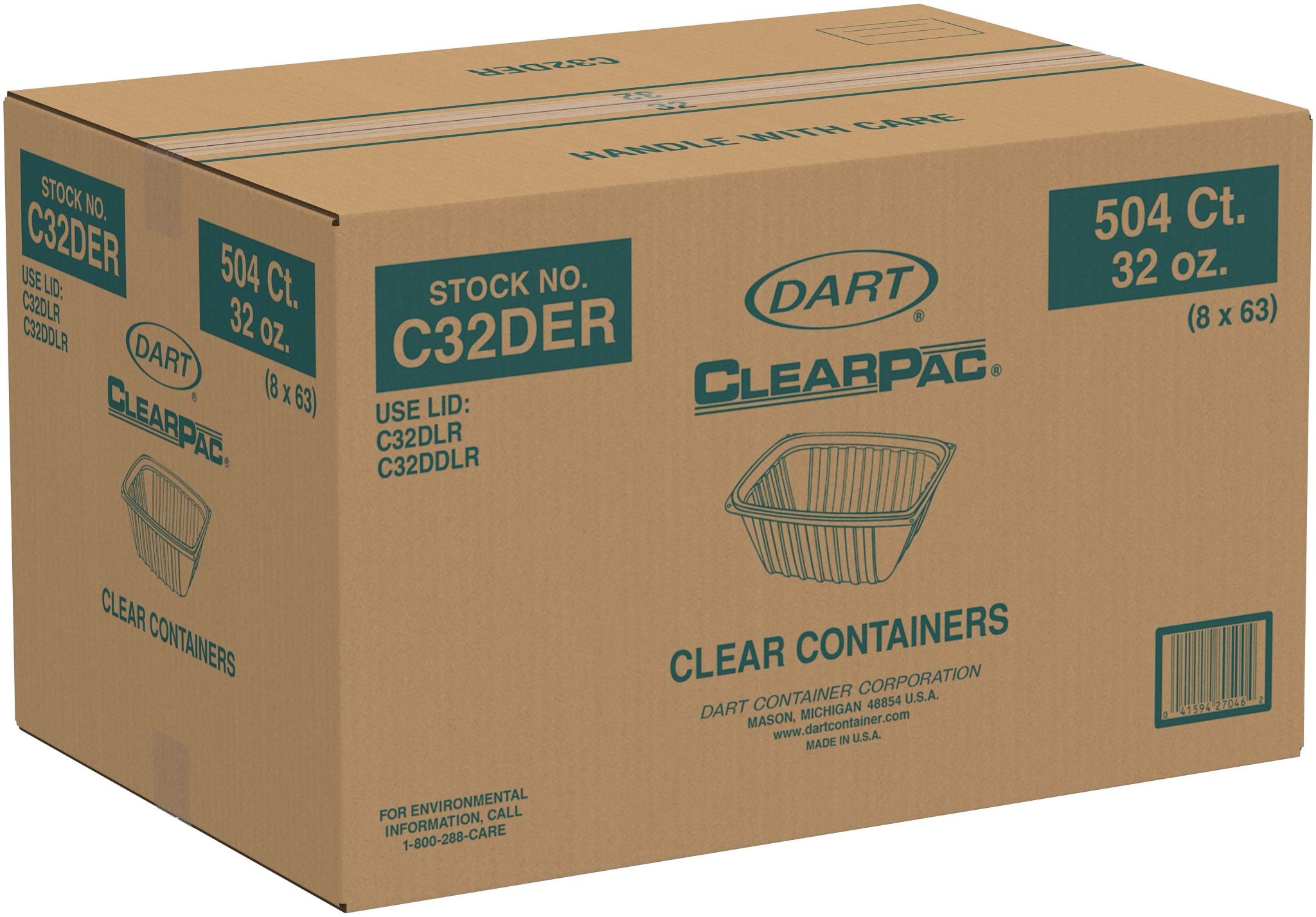 Dart C32DER - 32oz OPS Plastic Plastic Container, Clear - Case of 504