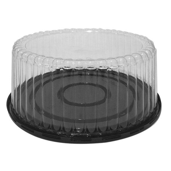 Cake Container, 8" Black Round Base w/ 3.4"H Clear Fluted Dome Lid - Case of 100