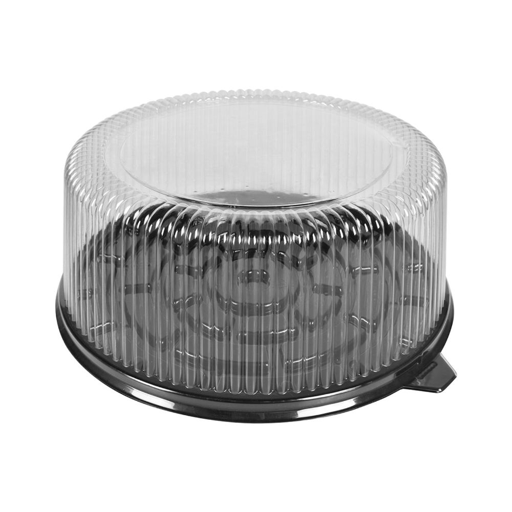 D&W Fine Pack G40-1 black round cake base with clear fluted dome, product view