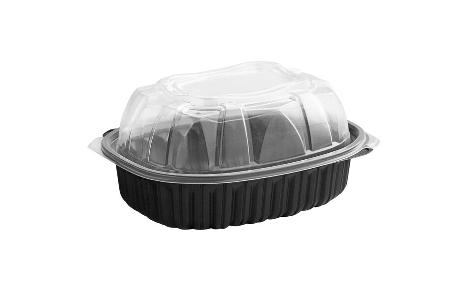 D&W Fine Pack 41.7 oz. Black Microwavable Chicken Roaster Take-Out Container with Dome Lid - 184/Case