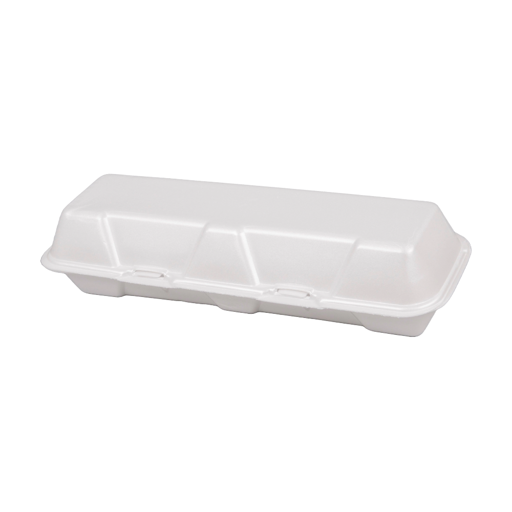 Genpak 26600 - 13" x 4 1/2" x 3" White Extra Large Hinged Lid Foam Hoagie / Sub Container - Case of 200