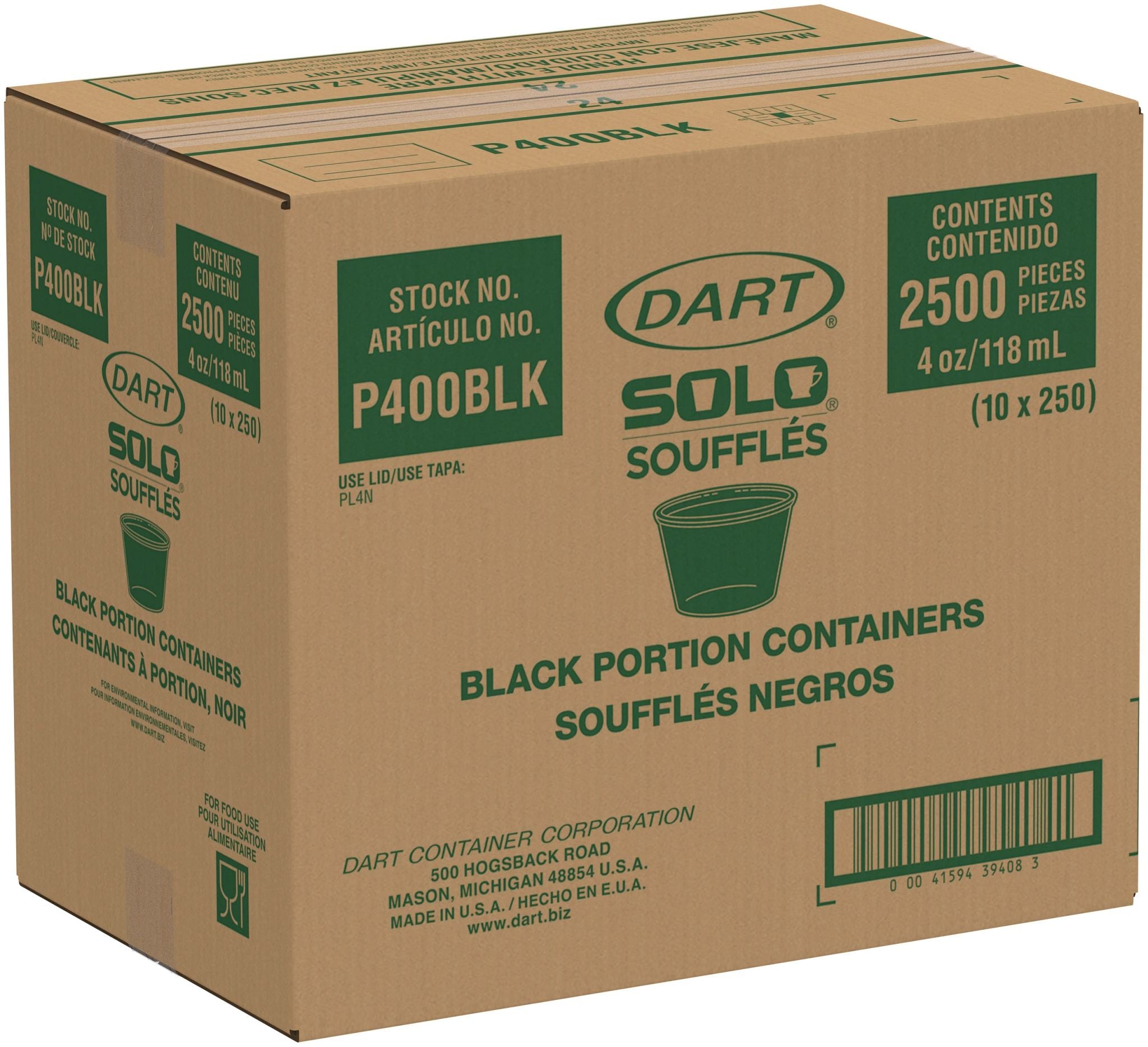 Dart P400BLK - Plastic Portion Cup, 4oz, Black - Case of 2500