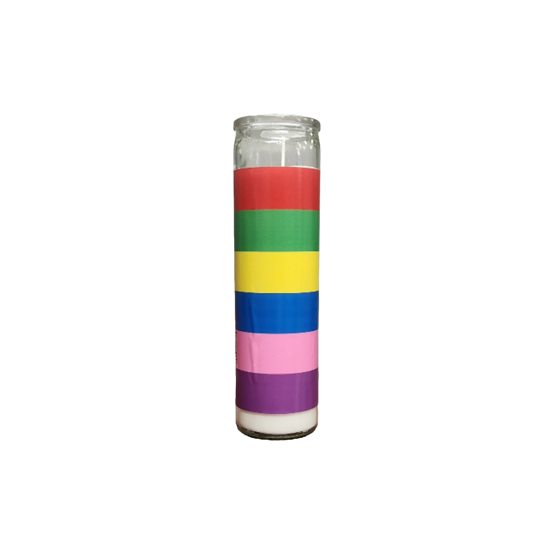 A 7-day prayer candle with seven colorful layers, each representing different energies and intentions. The candle is designed to burn for seven days, offering a continuous source of light for prayer, meditation, or spiritual rituals.