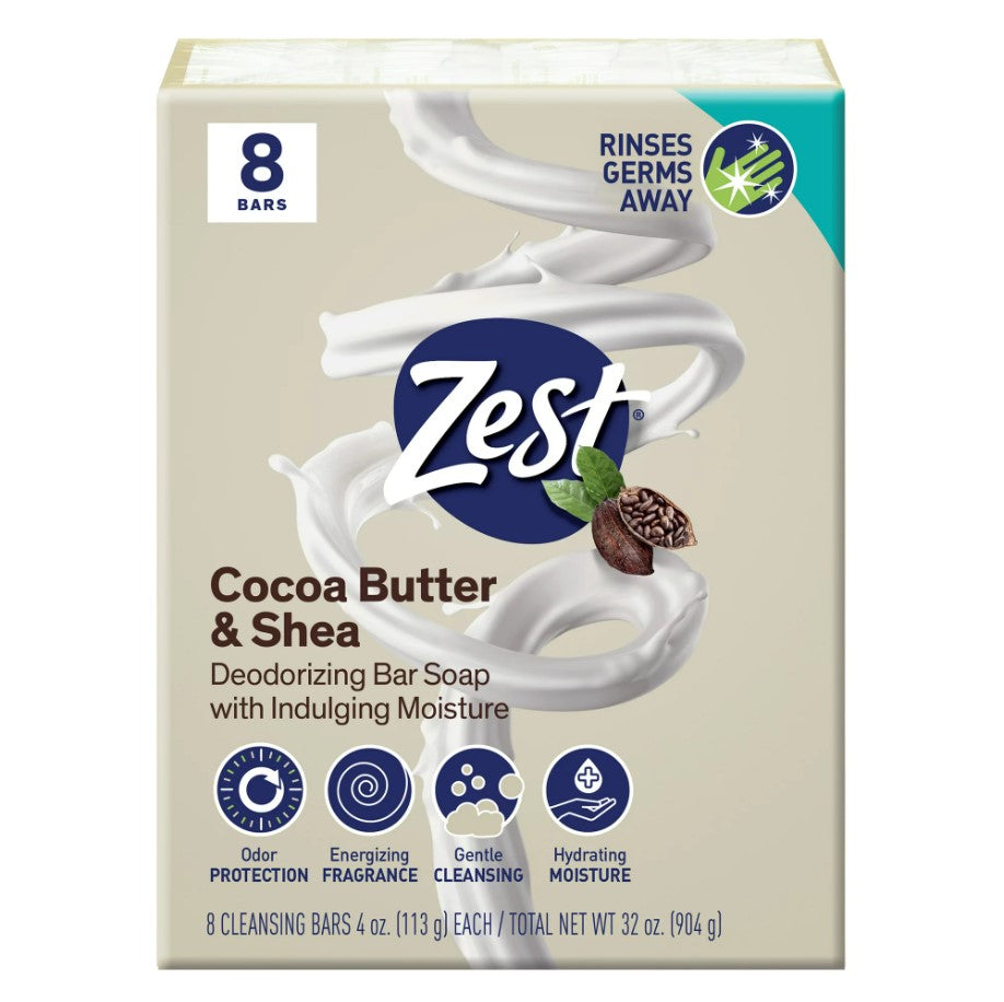 Zest - Cocoa Butter & Shea Bar Soap, 4oz, 8 Bars - Case of 6