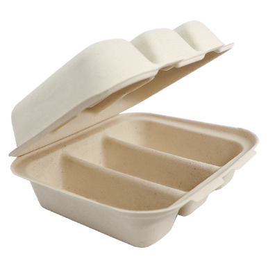 World Centric TO-SC-T3-LFS 8 x 7 x 3 inch 3-compartment compostable fiber taco box