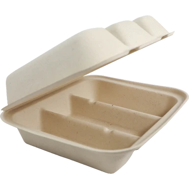World Centric TO-SC-T39-LFS 9 x 8 x 3 inch 3-compartment compostable fiber taco box
