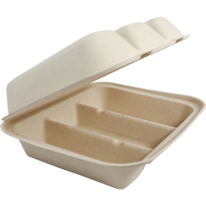 World Centric TO-SC-T39-LFS 9 x 8 x 3 inch 3-compartment compostable fiber taco box