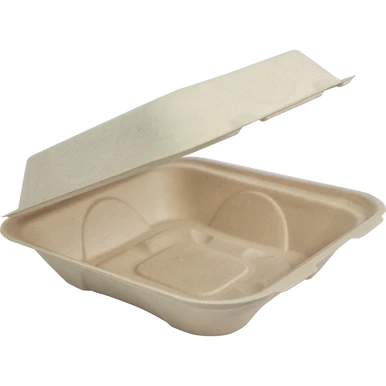 World Centric TO-SC-U9-LFP 9 x 9 x 3 inch compostable fiber takeout clamshell