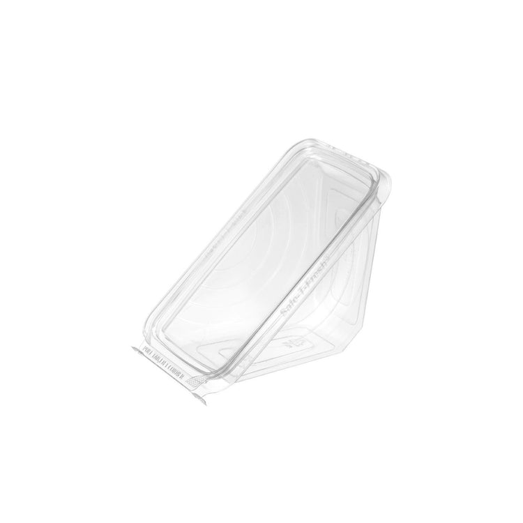 Inline Plastics TS1SW tamper-evident clear PET sandwich wedge container, triangular clamshell, 7.3 x 4.1 x 3.6 inches