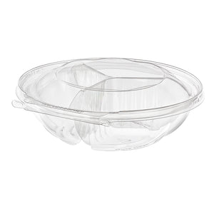 52 oz. round 3-compartment tamper-evident PET deli clamshell container, Inline Plastics TS52R3N