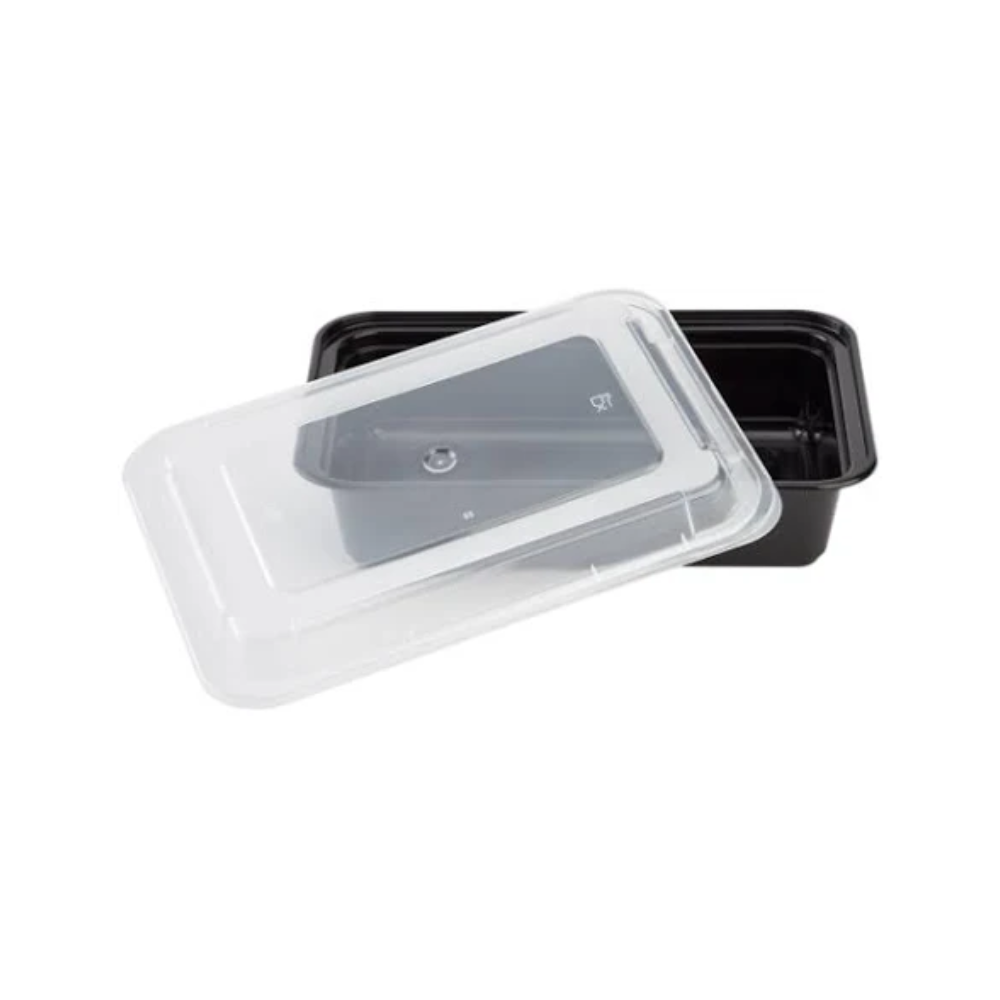 AFS - Black Rectangular Microwavable Container w/ Lid, 38oz - Case of 150