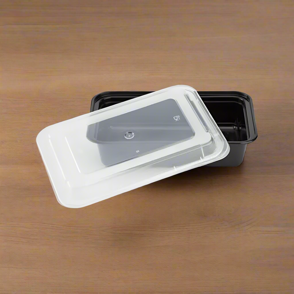 AFS - Black Rectangular Microwavable Container w/ Lid, 38oz - Case of 150