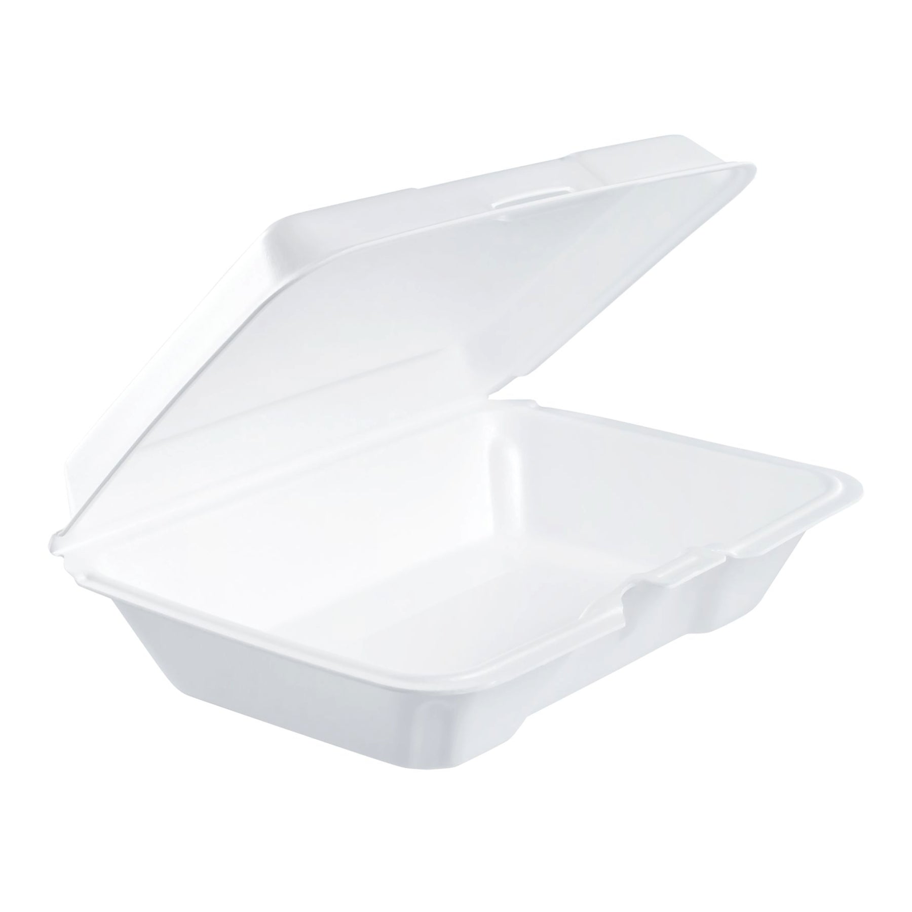 Dart 206HT1R - 9" x 6" x 3" White Foam Shallow Rectangular Take Out Container with Perforated Hinged Lid - Case of 200