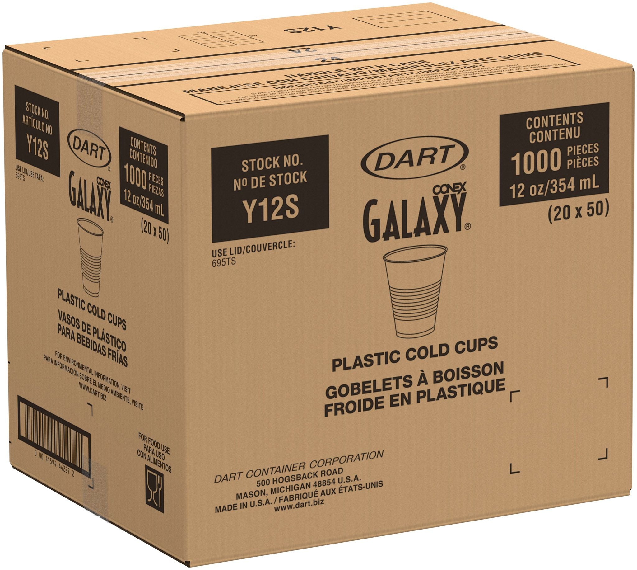 Dart Y12S - 12oz Squat HIPS Plastic Cold Cup, Translucent - Case of 1000