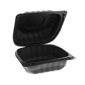 Pactiv YCNB06000000 6x6x3in black MFPP hinged lid container