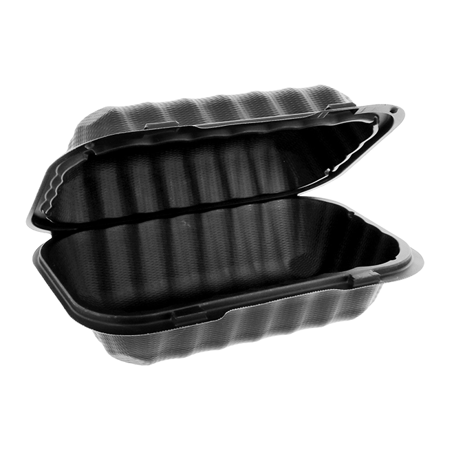 Pactiv YCNB809610000 9x6x3in black MFPP hinged lid container