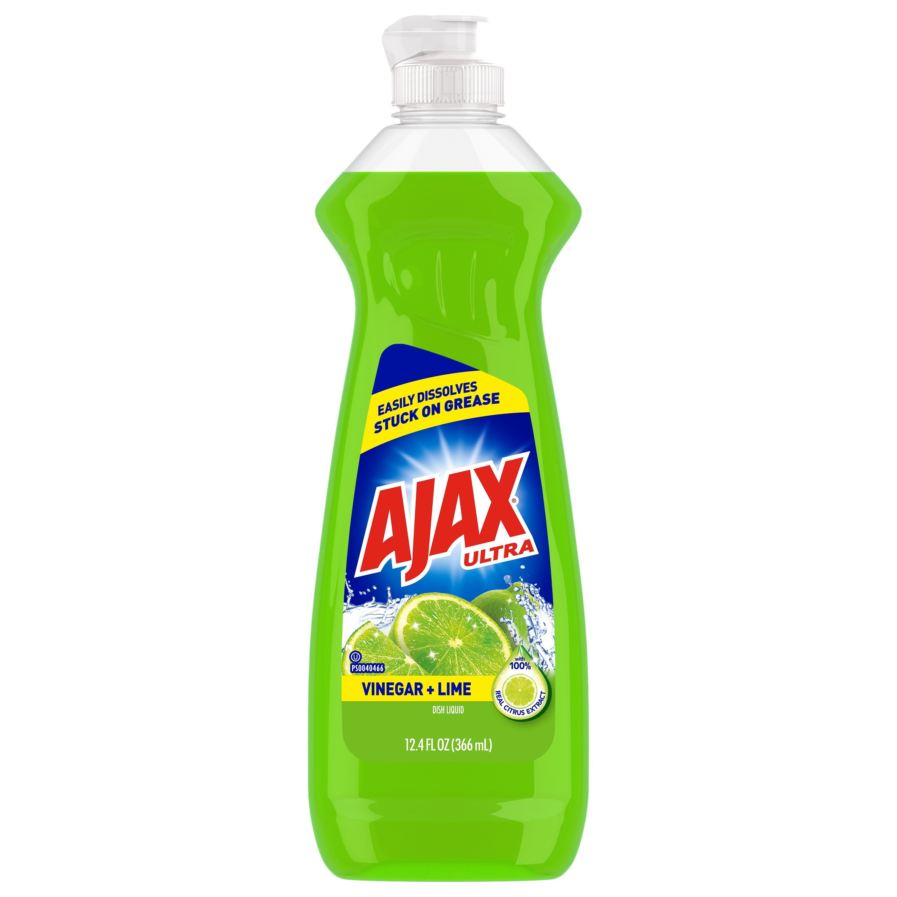 Ajax Lime & Vinegar dish liquid 12.4 oz. bottle, front of package