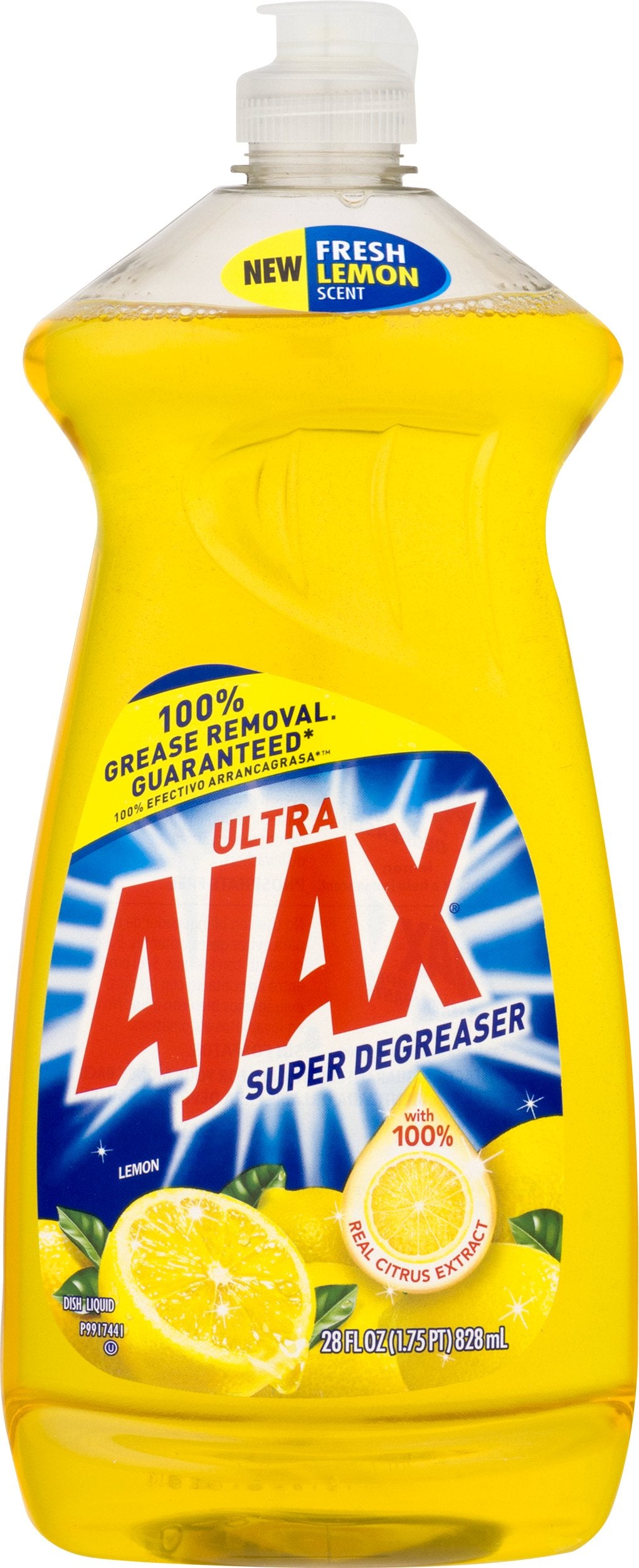 Ajax Ultra Super Degreaser Lemon dish liquid 28 oz. bottle, front of package