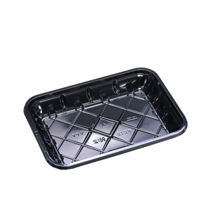 CKF 86562 #2 black PET plastic meat tray, 6 x 8.375 x 1.125 inches, shown empty on a white background