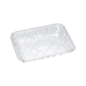 CKF 86605 #4P clear PET plastic meat tray, 9.125 x 7 x 1.3 inches, shown empty on a white background