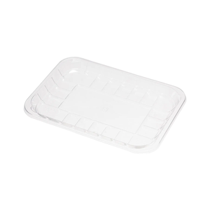 CKF 86668 #2S clear PET plastic meat tray, 6 x 8.375 x 0.6875 inches, shown empty on a white background