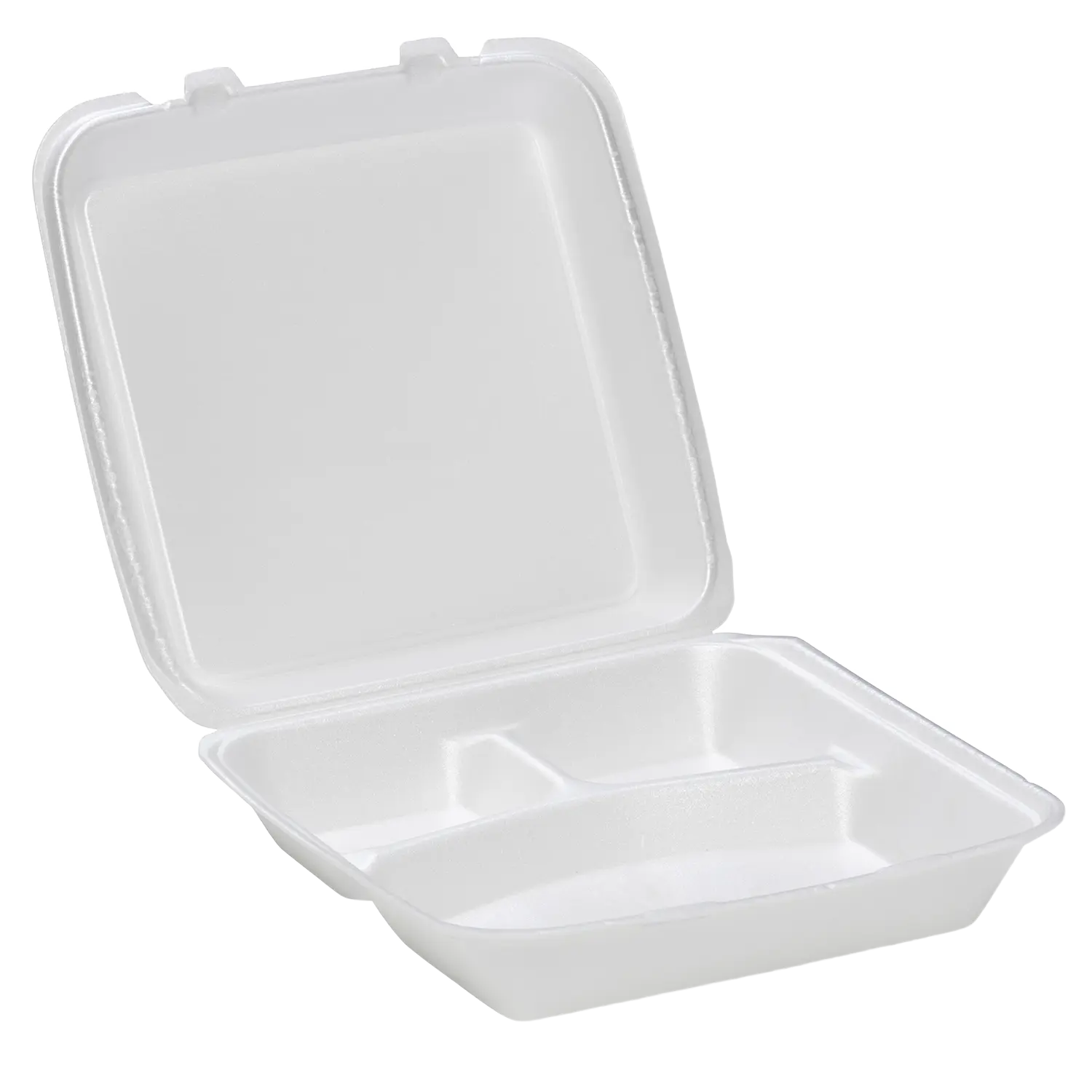 CKF 87519 FST-6A white foam hinged 3 compartment container, manufacturer product photo with background removed