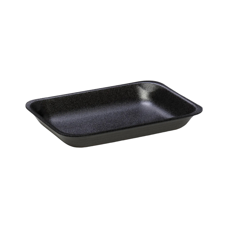 CKF 87813 #2PP charcoal foam meat tray, 5.3 x 8.3 x 1 inches, shown empty on a white background