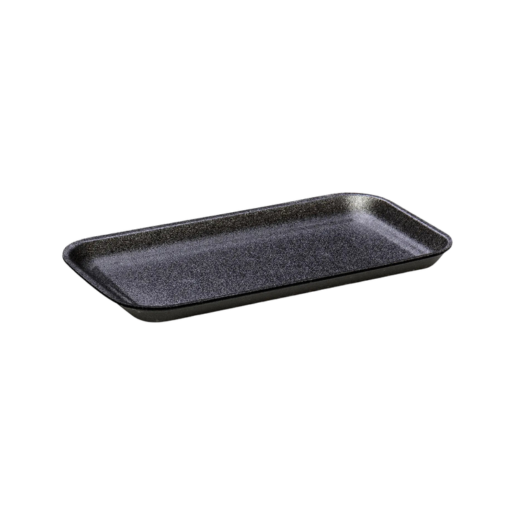 CKF 87817 #17S black foam meat tray, 8.25 x 4.5 x 0.5 inches, shown empty on a white background