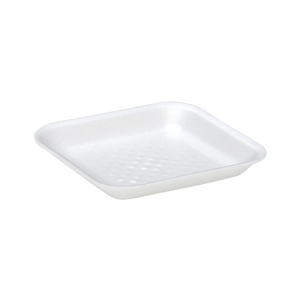 CKF 88101 #1S white foam meat tray, 5.25 x 5.25 x 0.5 inches, shown empty on a white background