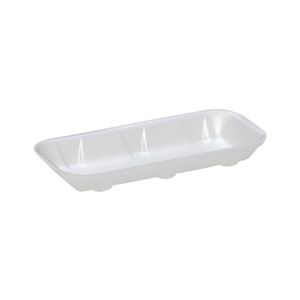CKF 88105 #1.5 white foam meat tray, 7.44 x 3.75 x 0.875 inches, shown empty on a white background