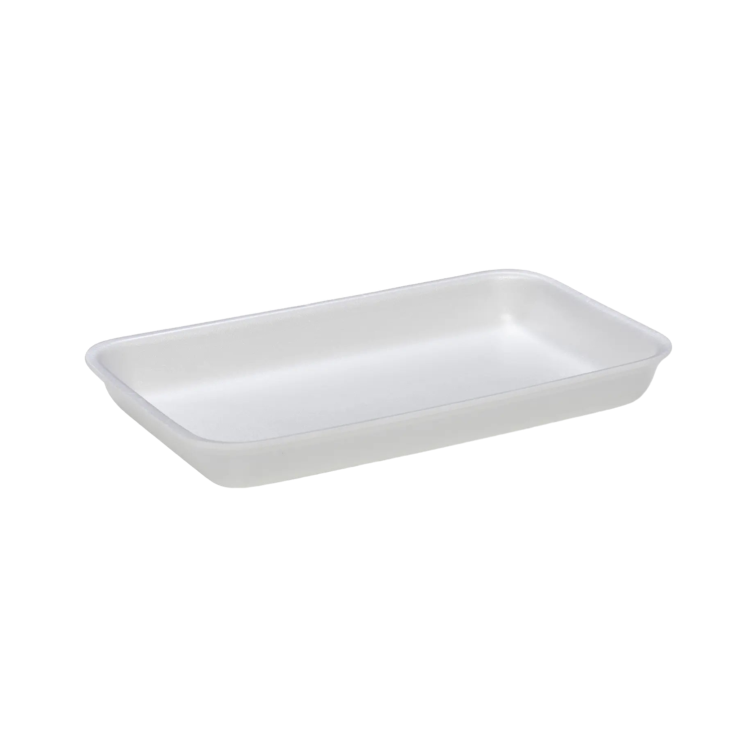 CKF 88157 #25D white foam meat tray, 8.66 x 13.97 x 1.57 inches, shown empty on a white background