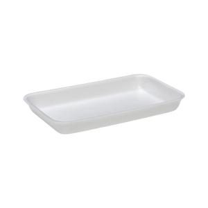 CKF 88157 #25D white foam meat tray, 8.66 x 13.97 x 1.57 inches, shown empty on a white background