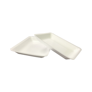 CKF 88176 #4PR white foam meat trays, 9.25 x 7.25 x 1.25 inches, shown empty on a white background