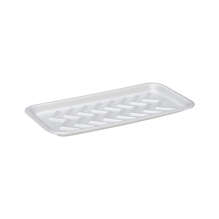 CKF 88179 #25S white heavy duty foam meat tray, 8 x 15 x 0.6 inches, shown empty on a white background