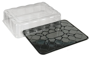 D&W Fine Pack DC92P black cake base with clear scalloped dome