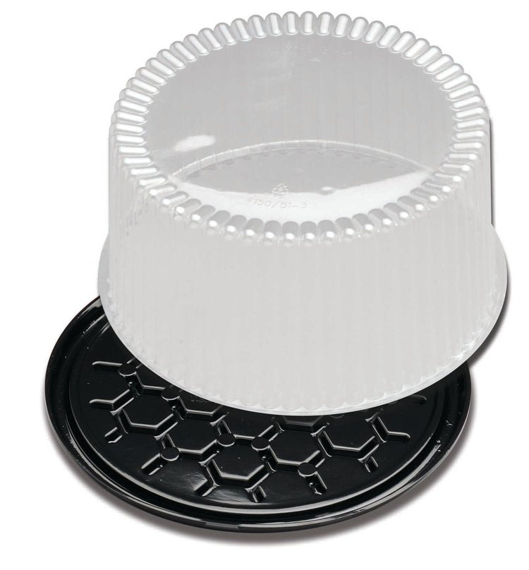 D&W Fine Pack G40-1 round cake container with black base and clear fluted dome