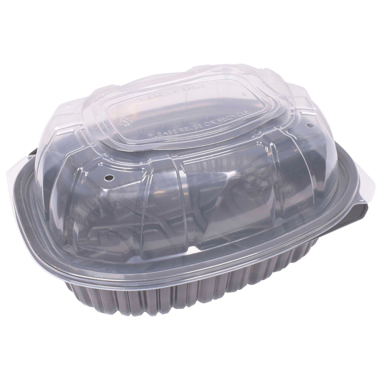 D&W Fine Pack PP719-40CP4H-1 black roaster container with clear vented lid
