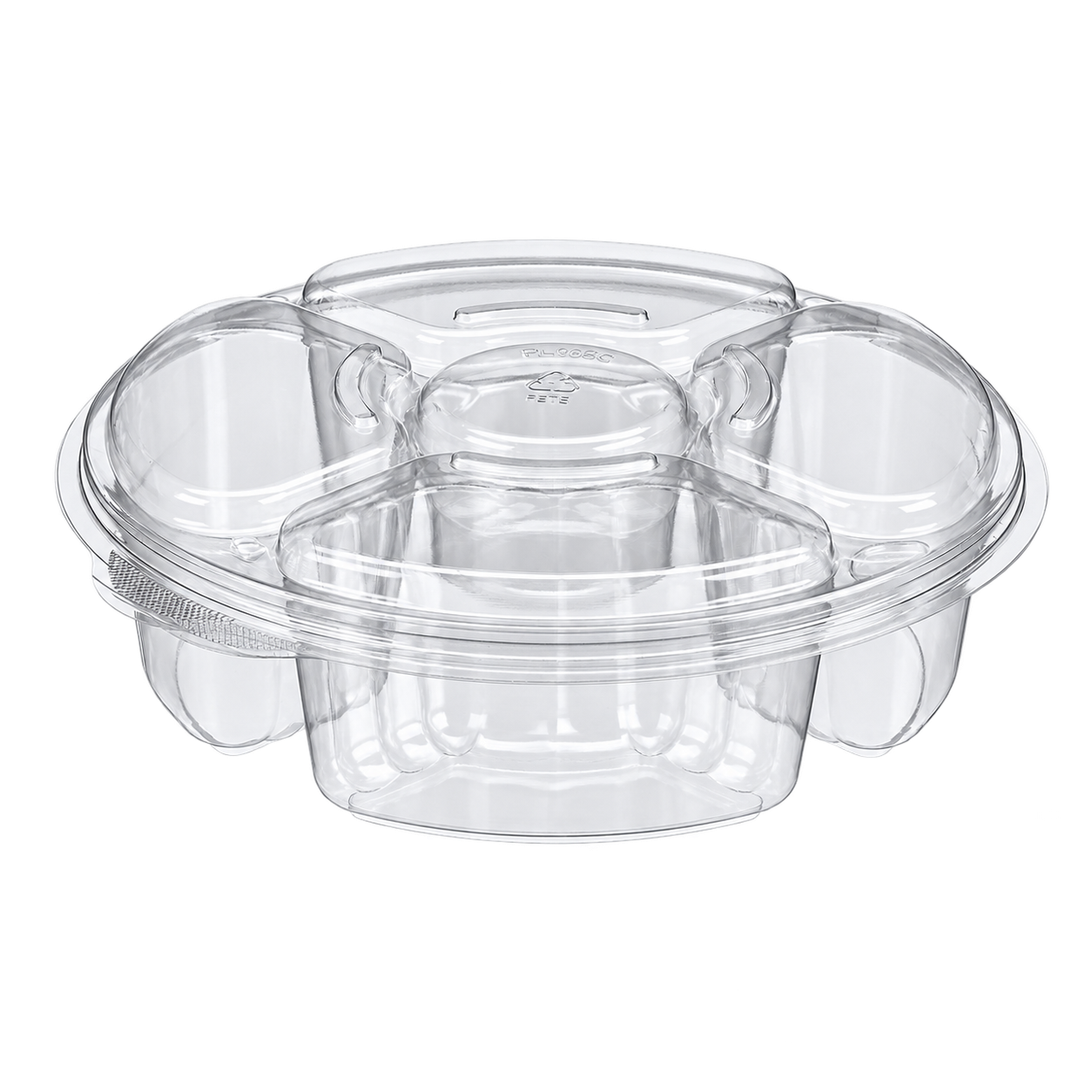 Empty Inline Plastics PL065C clear round 5-compartment platter with lid