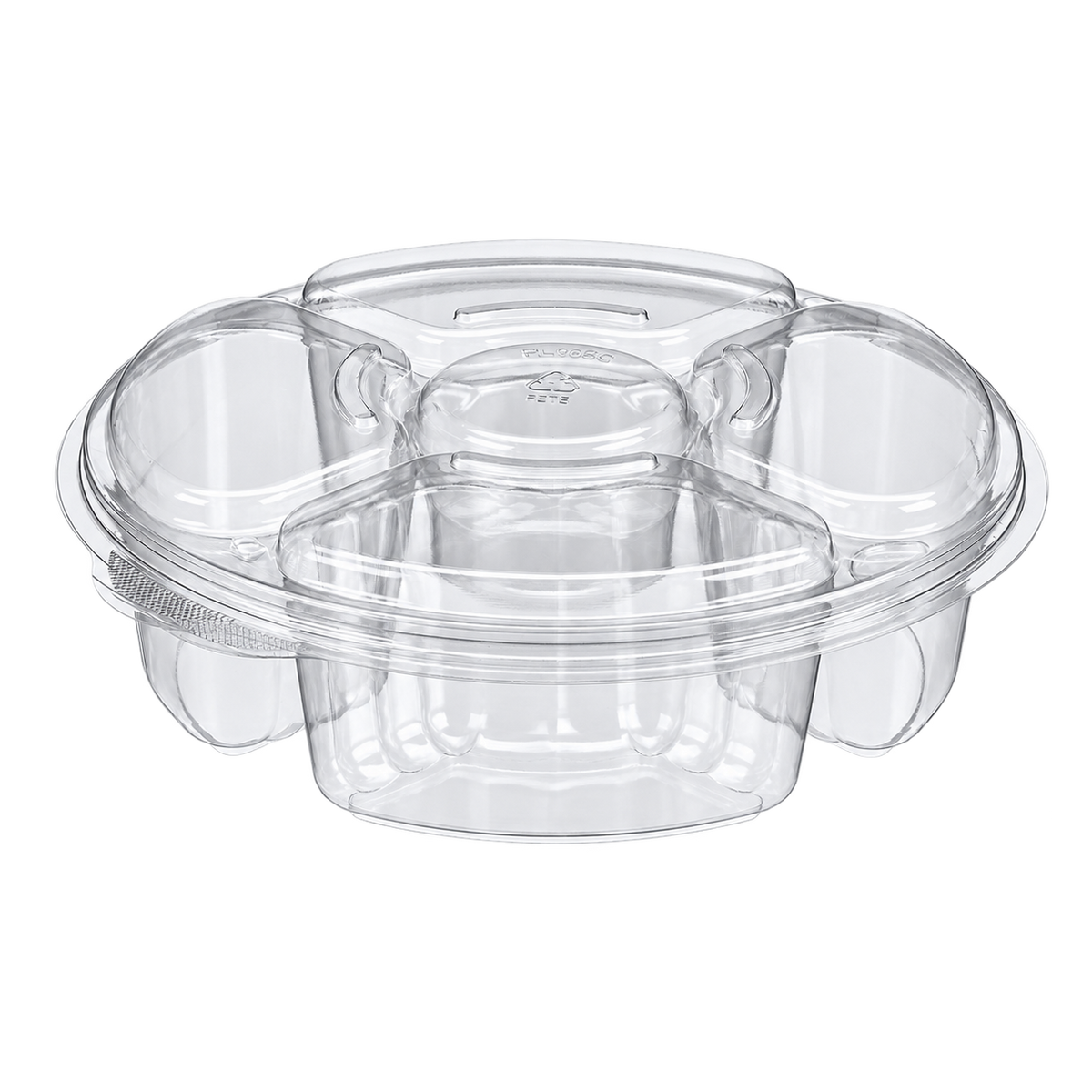Empty Inline Plastics PL065C clear round 5-compartment platter with lid