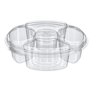 Empty Inline Plastics PL065C clear round 5-compartment platter with lid